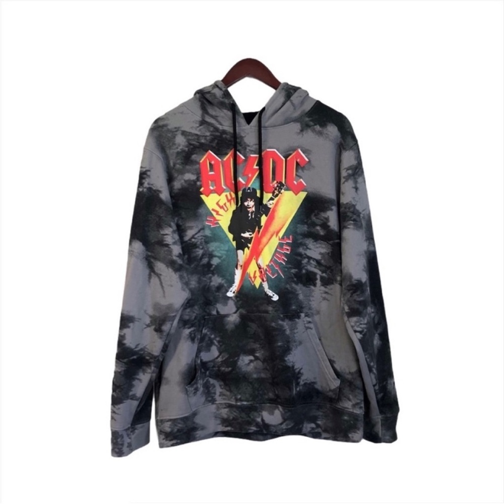 AC/DC Tie Dye Gray Long Sleeve Hoodie Sweater